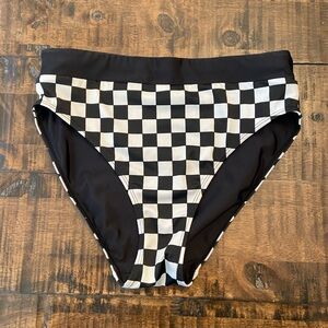 Black & White Checkered High Waist Bikini Bottom JoyLab